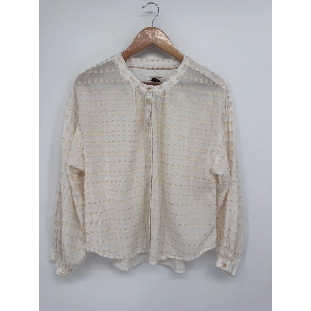 Pilcro Anthropologie Tavi Shirt Women S Cream Textured Boho Peasant Cottage